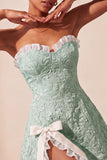Sweetheart Yellow Jacquard A-Line Ruffled Lace Up Back Short Ball Dress with Slit