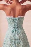 Sweetheart Yellow Jacquard A-Line Ruffled Lace Up Back Short Ball Dress with Slit