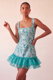 Blue Corset Square Neck Jacquard Bodycon Short Ball Dress with Ruffles