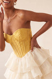 Pink Sweetheart A-Line Corset Jacquard Lace Up Back Tiered Short Ball Dress