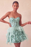 Sage Green Sweetheart Corset A-Line Short Ball Dress with Sequins