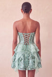 Sage Green Sweetheart Corset A-Line Short Ball Dress with Sequins