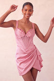 Sweetheart Fuchsia Keyhole Bodycon Sparkly Sequin Short Party Dress with Slit