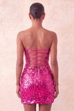 Sweetheart Fuchsia Keyhole Bodycon Sparkly Sequin Short Party Dress with Slit