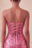 Sweetheart Fuchsia Keyhole Bodycon Sparkly Sequin Short Party Dress with Slit