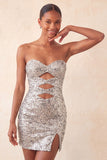 Sweetheart Fuchsia Keyhole Bodycon Sparkly Sequin Short Party Dress with Slit