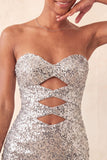 Sweetheart Fuchsia Keyhole Bodycon Sparkly Sequin Short Party Dress with Slit