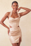 Halter Corset Bodycon Mint Green Ruched Short Party Dress with Slit
