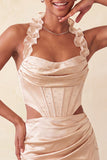 Halter Corset Bodycon Mint Green Ruched Short Party Dress with Slit