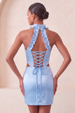 Halter Corset Bodycon Mint Green Ruched Short Party Dress with Slit