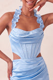 Halter Corset Bodycon Mint Green Ruched Short Party Dress with Slit