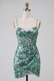 Pink Corset Bodycon Ruched Short Party Dress with Sequins