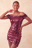 Sparkly Champagne Off The Shoulder Bodycon Short Party Dress with Sequins