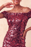 Sparkly Champagne Off The Shoulder Bodycon Short Party Dress with Sequins