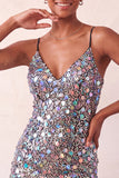 Sparkly Silver Bodycon Lace Up Back Short Party Dress with Sequins