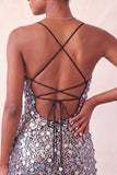 Sparkly Silver Bodycon Lace Up Back Short Party Dress with Sequins