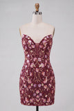Pink Sweetheart Bodycon Sequin Short Party Dress with Lace Up Back