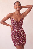 Pink Sweetheart Bodycon Sequin Short Party Dress with Lace Up Back