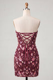 Pink Sweetheart Bodycon Sequin Short Party Dress with Lace Up Back