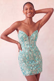 Pink Sweetheart Bodycon Sequin Short Party Dress with Lace Up Back