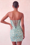 Pink Sweetheart Bodycon Sequin Short Party Dress with Lace Up Back