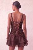 Pink Bodycon Ruffled Short Sequin Short Party Dress with Lace Up Back