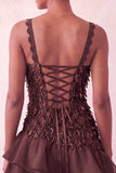 Pink Bodycon Ruffled Short Sequin Short Party Dress with Lace Up Back