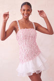 Pink Bodycon Ruffled Short Sequin Short Party Dress with Lace Up Back