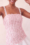 Pink Bodycon Ruffled Short Sequin Short Party Dress with Lace Up Back
