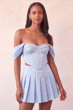 Off The Shoulder Light Pink Corset Pleated 2 Piece Short Party Dress with Beading