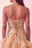 Blue Strapless Sequins Bodycon Short Ball Dress with Ruffled