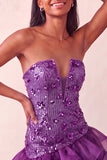 Blue Strapless Sequins Bodycon Short Ball Dress with Ruffled