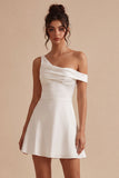 A-Line One Shoulder Little White Dress