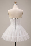 Lace Sweetheart White A-Line Corset Short Homecoming Dress with Ruffles