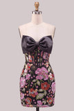 Light Blue Bodycon Strapless Sequins Corset Lace Up Back Homecoming Dress with Bow