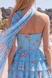 Yellow Strapless Tiered Floral A-Line Ruffle Short Homecoming Dress