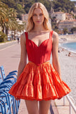Pink Fuchsia A-Line Corset 2 Piece Thick Straps Short Homecoming Dress with Ruffles