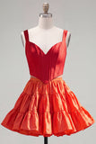 Pink Fuchsia A-Line Corset 2 Piece Thick Straps Short Homecoming Dress with Ruffles