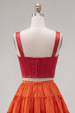 Pink Fuchsia A-Line Corset 2 Piece Thick Straps Short Homecoming Dress with Ruffles