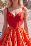 Pink Fuchsia A-Line Corset 2 Piece Thick Straps Short Homecoming Dress with Ruffles