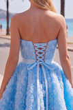 Sweetheart Pink A-Line 3D Floral Short Homecoming Dress with Lace Up Back