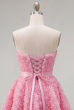 Sweetheart Pink A-Line 3D Floral Short Homecoming Dress with Lace Up Back