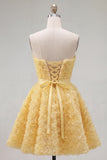 Sweetheart Pink A-Line 3D Floral Short Homecoming Dress with Lace Up Back