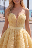 Sweetheart Pink A-Line 3D Floral Short Homecoming Dress with Lace Up Back