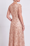 Dusty Rose A-Line V-Neck Beaded Mother Of the Bride Dress with Fringes
