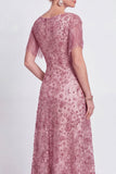Dusty Rose A-Line V-Neck Beaded Mother Of the Bride Dress with Fringes