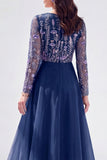Chiffon Green A-Line Bateau Neck Floral Mother Of the Bride Dress with Long Sleeves