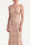 Mermaid Champagne One Shoulder Floral Mother Of the Bride Dress with Sequins