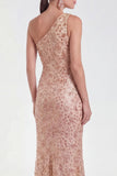 Mermaid Champagne One Shoulder Floral Mother Of the Bride Dress with Sequins