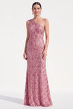 Mermaid Champagne One Shoulder Floral Mother Of the Bride Dress with Sequins